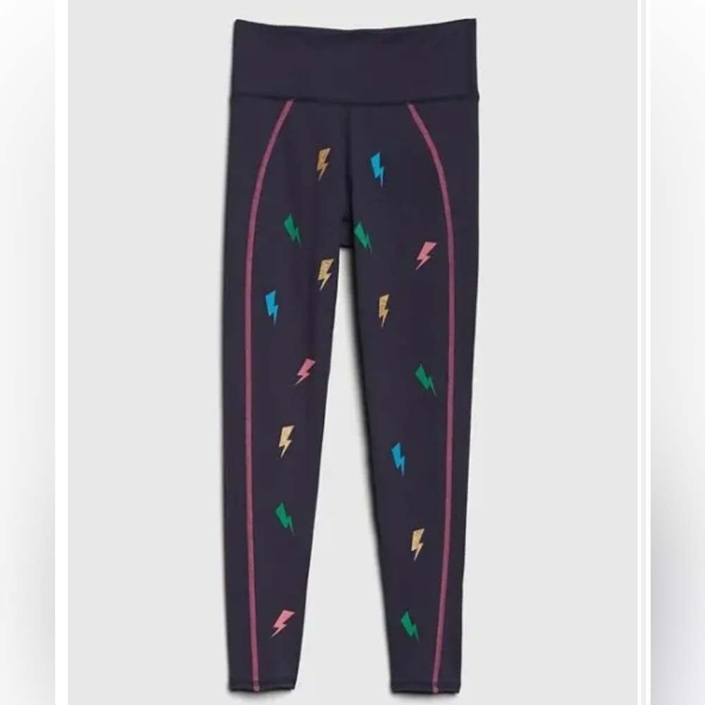 GapFit Kids Girl Purple Lightning Bolt Print Leggings Sport Pants Size L 10-11